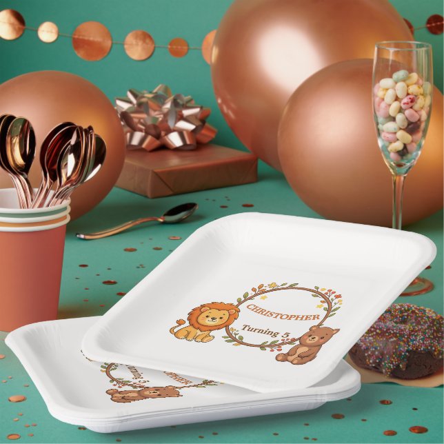 Editable Forest Animals Birthday  Paper Plates (Multi)