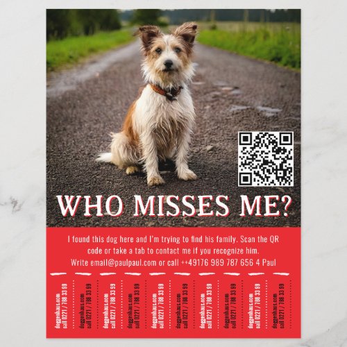 Editable Found Dog Poster With QR Code &amp; Tear‑Off  Flyer