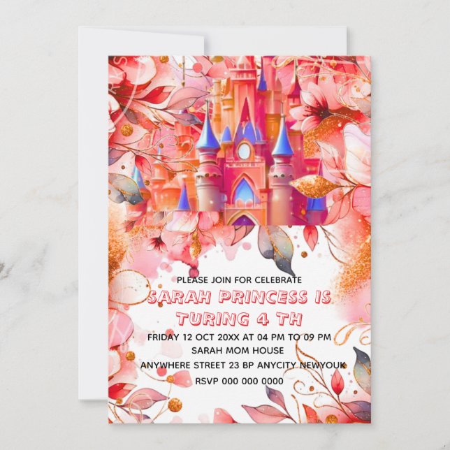 Editable Four ever a Princess 4th Birthday Invitat Invitation (Front)