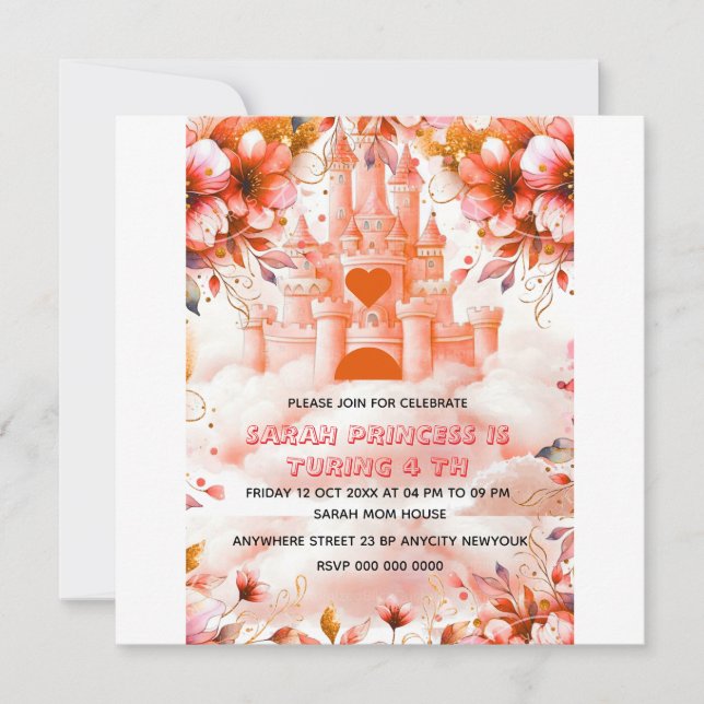 Editable Four ever a Princess 4th Birthday Invitat Save The Date (Front)