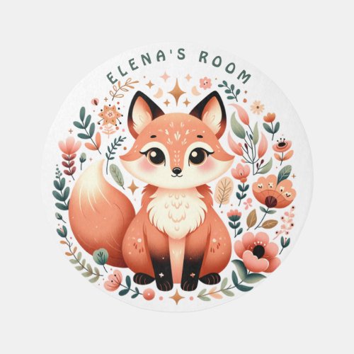 Editable Fox and Flowers Illustration Rug