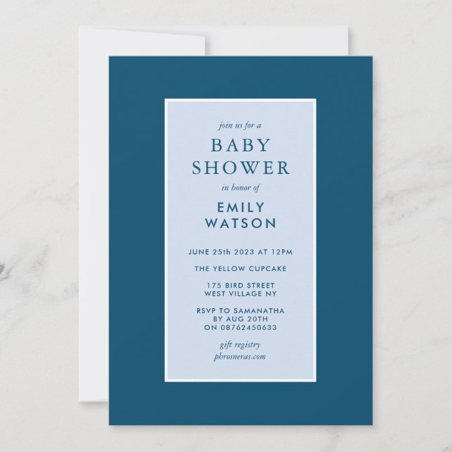 Editable Frame Blue on Blue Boy Baby Shower Invitation (Front)