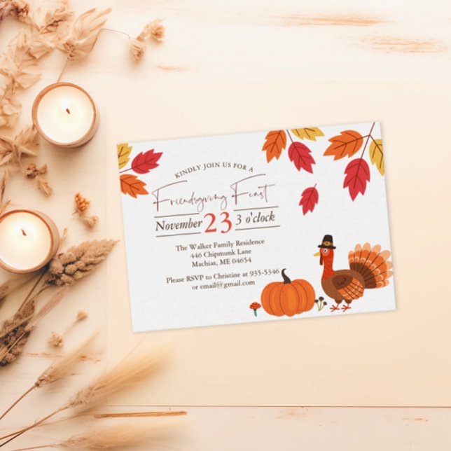 Editable Friendsgiving Feast Autumn Leaves Invitation (Creator Uploaded)