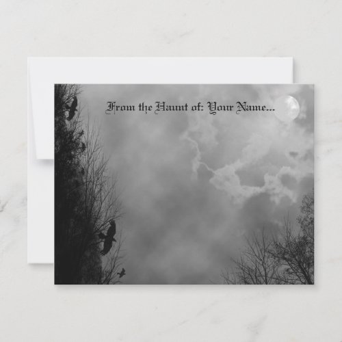 Editable Full Moon Haunted Trees with Ravens Note Card