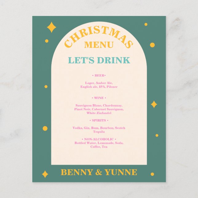 Editable, fun bright colors Christmas drinks menu (Back)