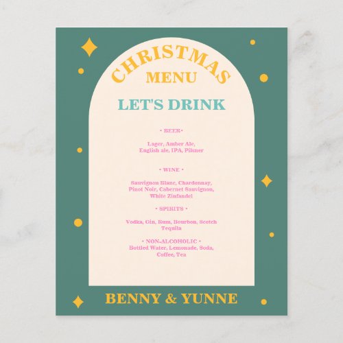 Editable fun bright colors Christmas drinks menu