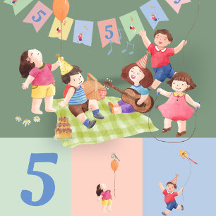 Editable Fun Kids Birthday Pastel Kite Balloon Bunting Flags