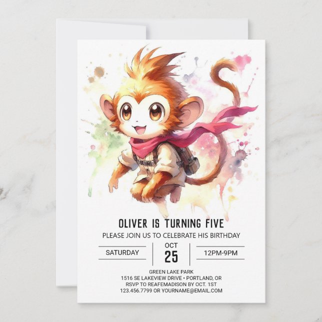 Editable Fun Monkey Birthday Invitation (Front)