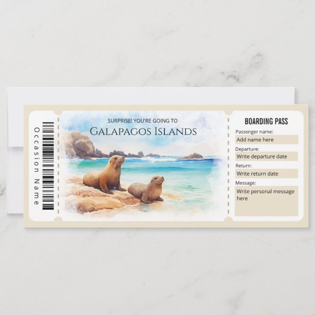 Editable Galapagos Island Plane Boarding Pass Invitation (Front)