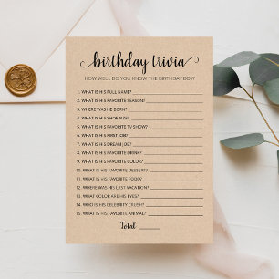 Editable game Birthday Trivia Birthday party Card