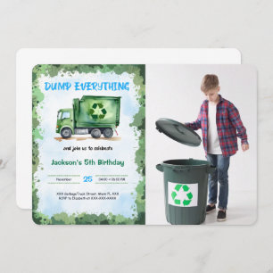 Editable Garbage Truck Birthday Party Photo Invitation