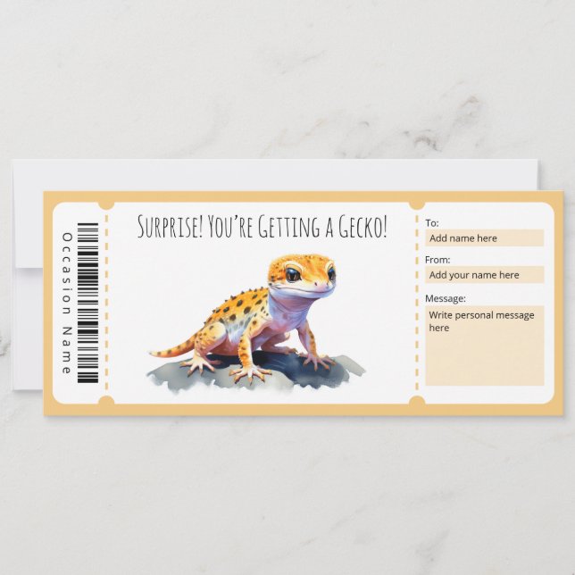 Editable Gecko Gift Certificate for lizard lovers Invitation (Front)