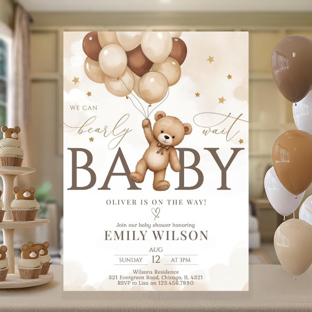 EDITABLE Gender Neutral Bear Baby Shower Invitatio Invitation (Creator Uploaded)