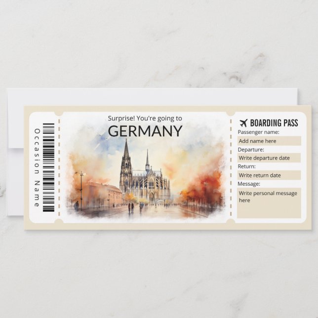 Editable Germany Plane ticket, Germany Trip Invitation (Front)