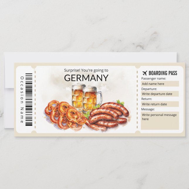 Editable Germany Plane ticket, Germany Trip Invitation (Front)