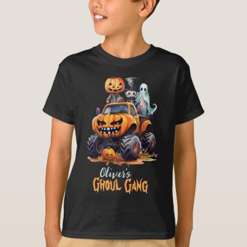 Editable Ghoul Gang Monster Truck Halloween Youth T_Shirt
