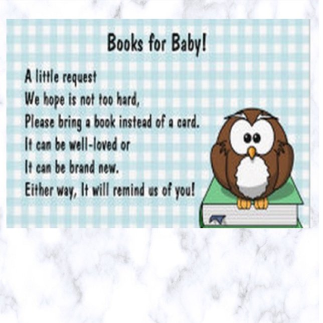 Editable Gingham and Owl on a Book Babys Library Enclosure Card (Creator Uploaded)