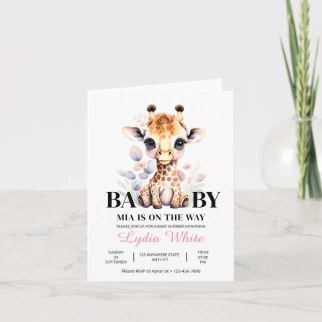 EDITABLE Giraffe Baby Shower girl baby shower Invitation (Front)