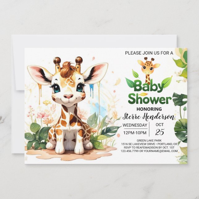 Editable Giraffe Baby Shower Invitation (Front)