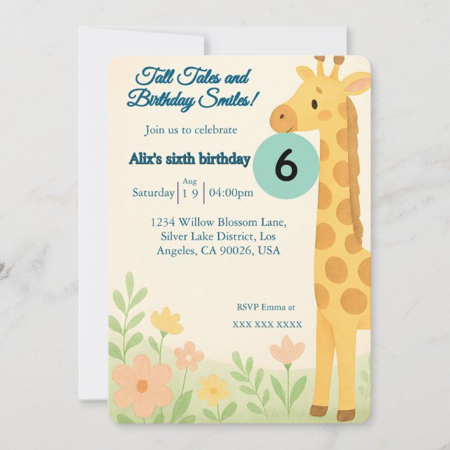 Editable Giraffe Birthday Invitation – Custom Text (Front)