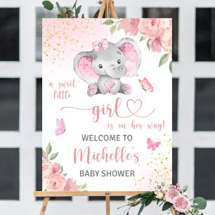 Editable Girl Elephant Baby Shower Welcome Sign