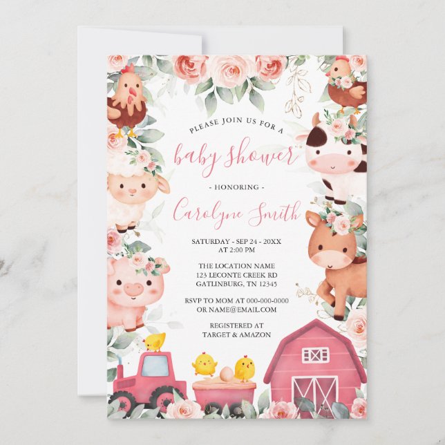 EDITABLE Girl Farm Baby Shower Invitation (Front)