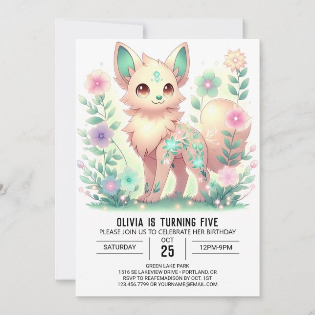 Editable Girl Forest Wolf Digital Birthday Invitation (Front)