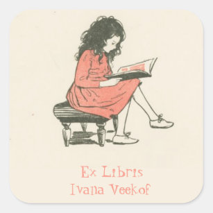 Editable Girl Reading a Book Bookplate