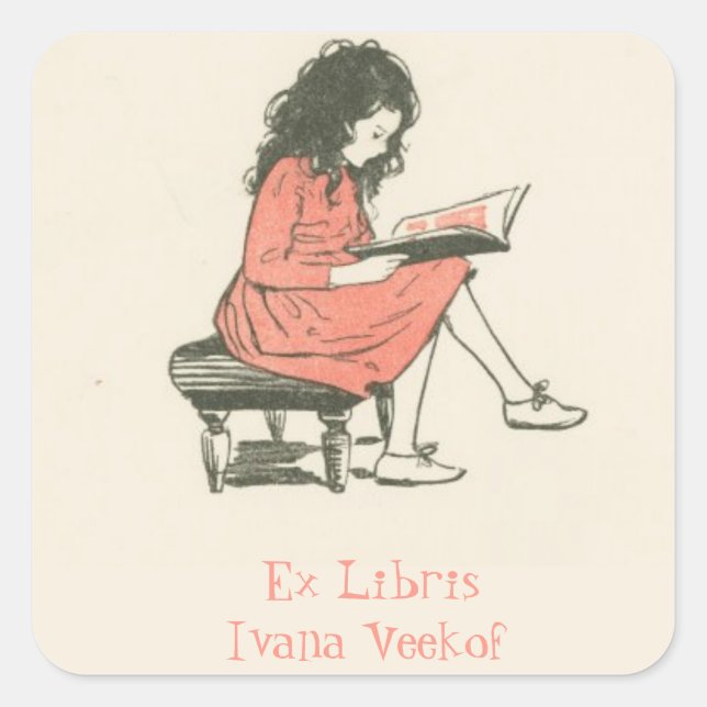 Editable Girl Reading a Book Bookplate (Front)