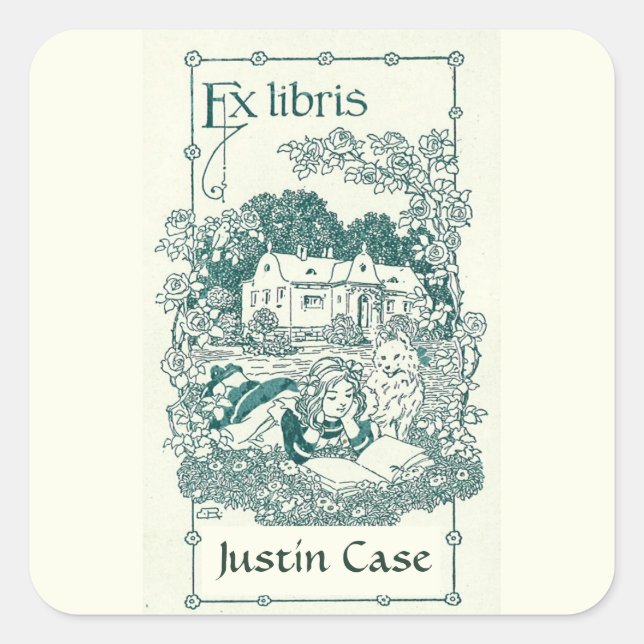 Editable Girl Reading in Front of House Bookplate (Front)