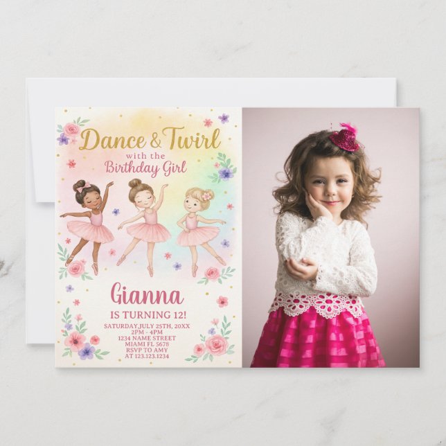 Editable Girl’s Dance Invite with photo (Front)