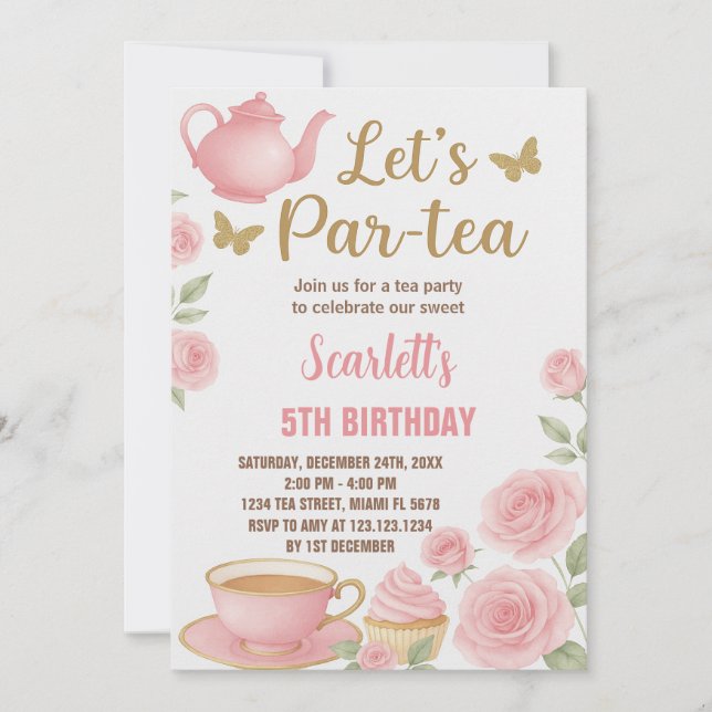 Editable Girl’s Tea Party Invite (Front)