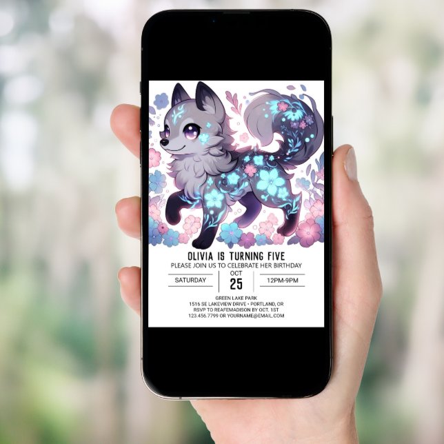 Editable Girl Wolf Digital Birthday Invitation (Front Digital)