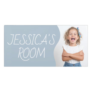Editable Girls Room Name Blue & White Door Sign
