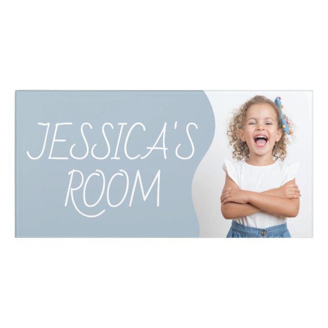 Editable Girls Room Name Blue & White Door Sign (Classic Front)