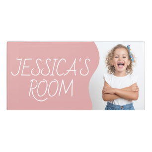 Editable Girls Room Name Pink & White Door Sign