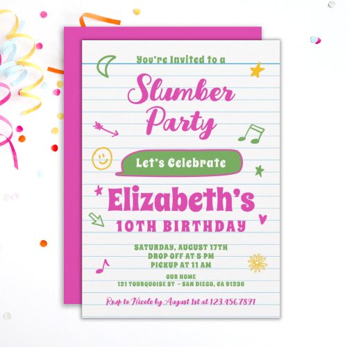 EDITABLE Girls SLEEPOVER Slumber Birthday Party Invitation