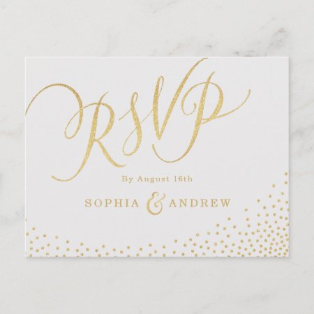 Editable Glam Faux Gold Glitter Calligraphy Rsvp Invitation Postcard