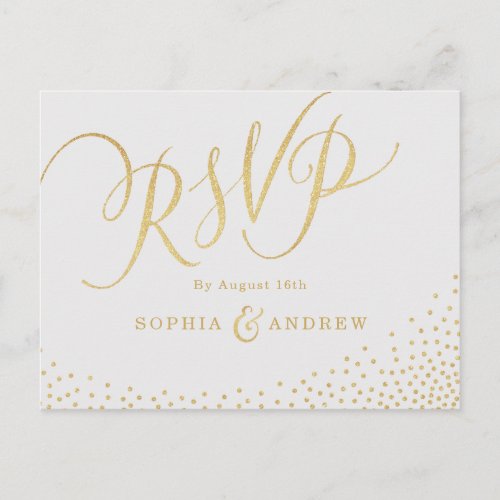 Editable glam faux gold glitter calligraphy RSVP Invitation Postcard