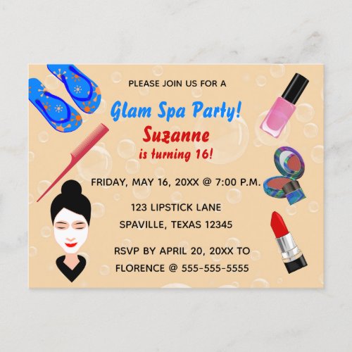 Editable Glam Spa Birthday Party Invitation