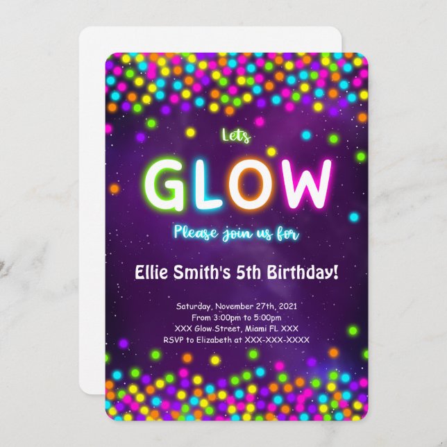 Editable Glow Birthday Invitation (Front/Back)