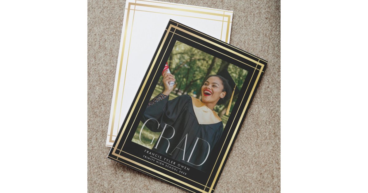 Editable Gold Border High School Photo Graduation Announcement | Zazzle