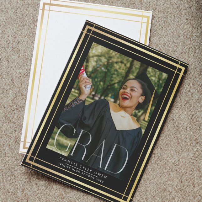 Editable Gold Border High School Photo Graduation Announcement (Creator Uploaded)