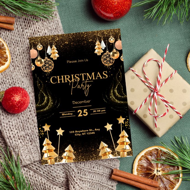 Editable Gold Christmas Party  Holiday Invitation (Creator Uploaded)