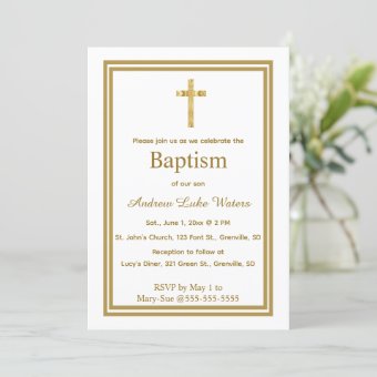 Editable Gold Cross Baptism Invitation | Zazzle