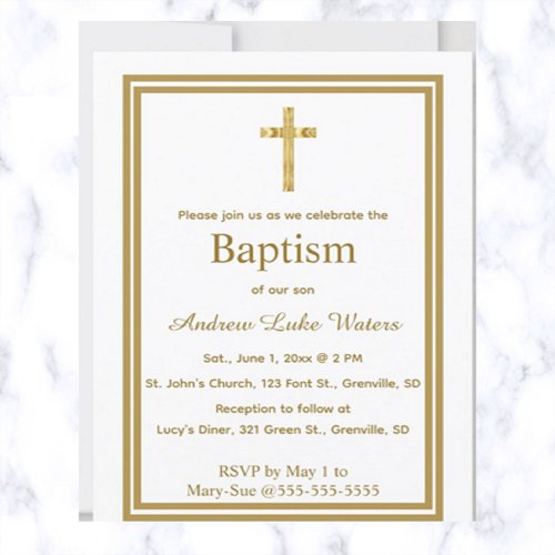 Editable Gold Cross Baptism Invitation