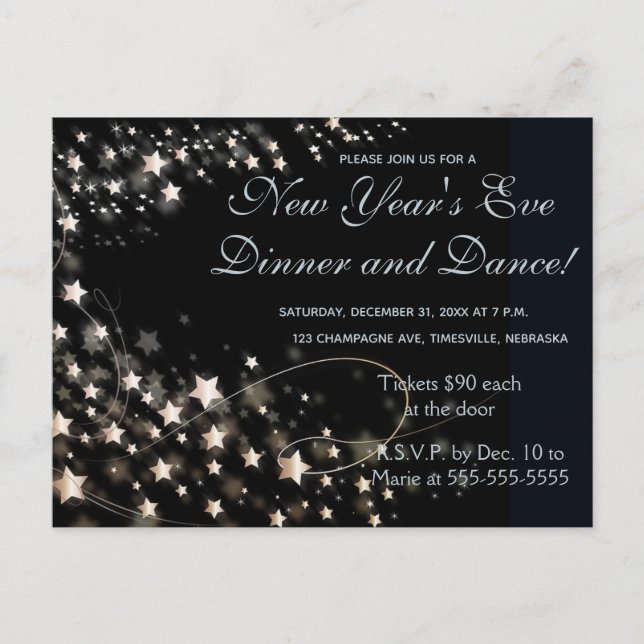Editable Gold Floating Stars Invitation Postcard (Front)