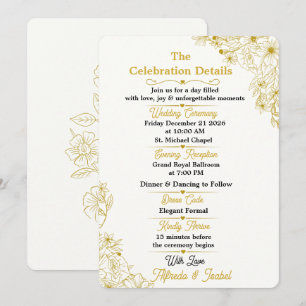 Editable Gold Floral Wedding Details Card
