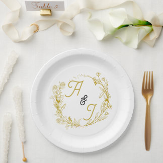 Editable Gold Floral Wedding Paper Plates