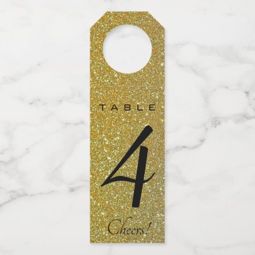 Editable Gold Glitter Table Number Bottle Hanger Tag